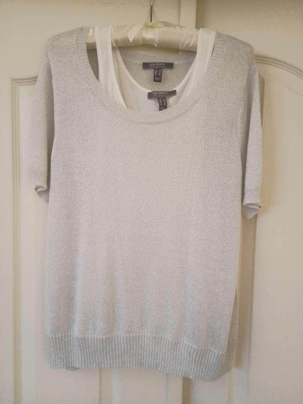 Lisa Rinna Collection Metallic Yarn Sweater & Tank Set – Silver/White – NWOT